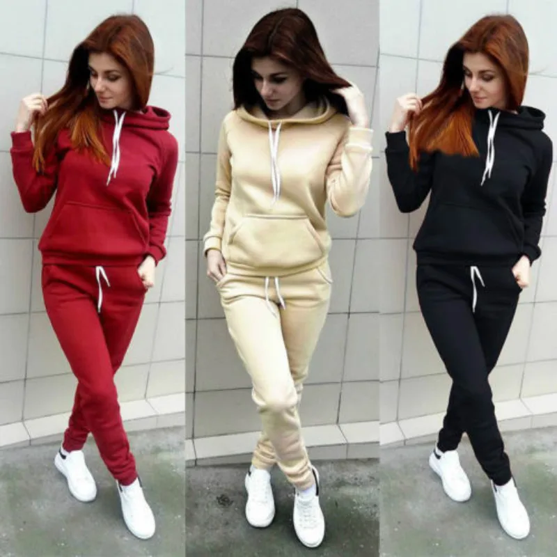 Solid Women Tracksuit Casual Hoodies Sweatshirt Pant Set Lounge Wear Sport Suit 2PCS Autumn Winter Clothes - Image 2