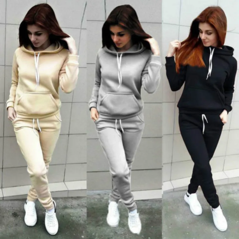 Solid Women Tracksuit Casual Hoodies Sweatshirt Pant Set Lounge Wear Sport Suit 2PCS Autumn Winter Clothes - Image 4