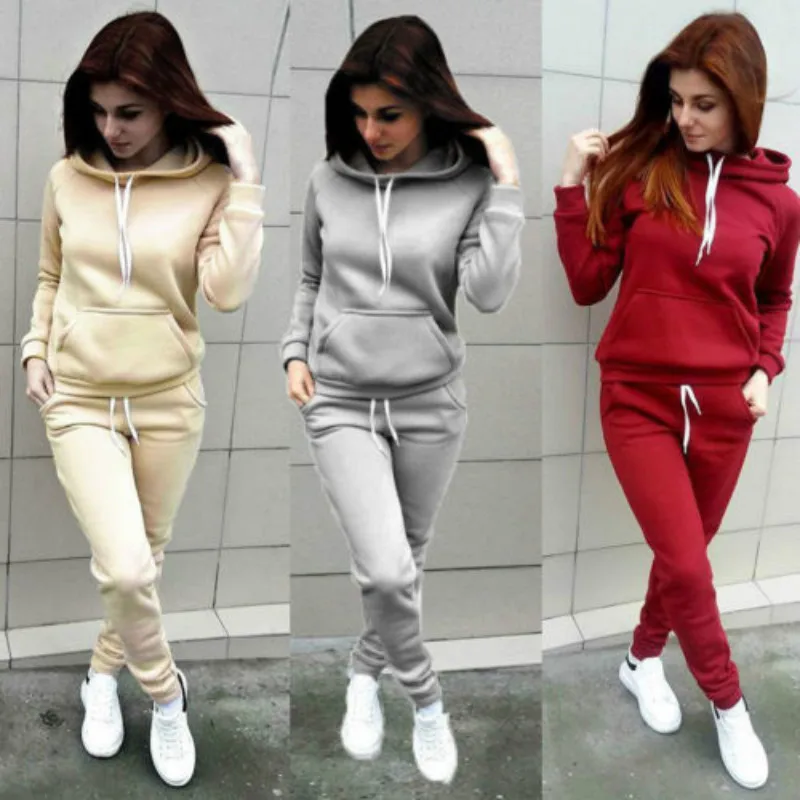 Solid Women Tracksuit Casual Hoodies Sweatshirt Pant Set Lounge Wear Sport Suit 2PCS Autumn Winter Clothes - Image 3