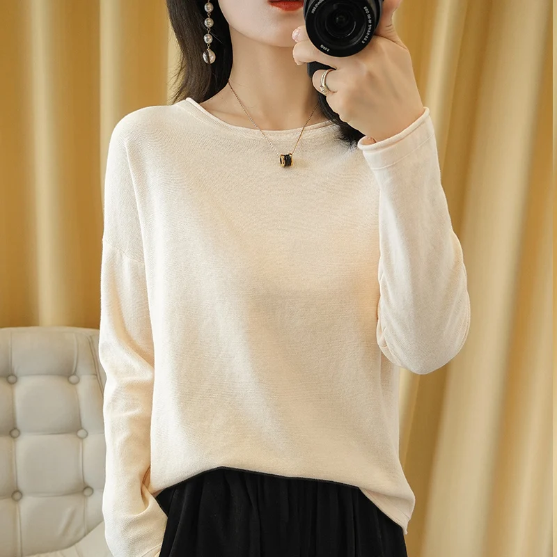 100% Cotton Women Knit Sweater Crimped Edge O-Neck Pullover Bottoming Pure Cotton Sweater Spring Autumn New Tops Clothes - Image 10