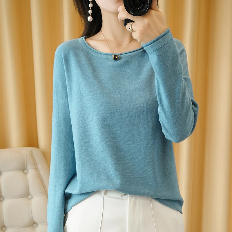 100% Cotton Women Knit Sweater Crimped Edge O-Neck Pullover Bottoming Pure Cotton Sweater Spring Autumn New Tops Clothes - Image 13