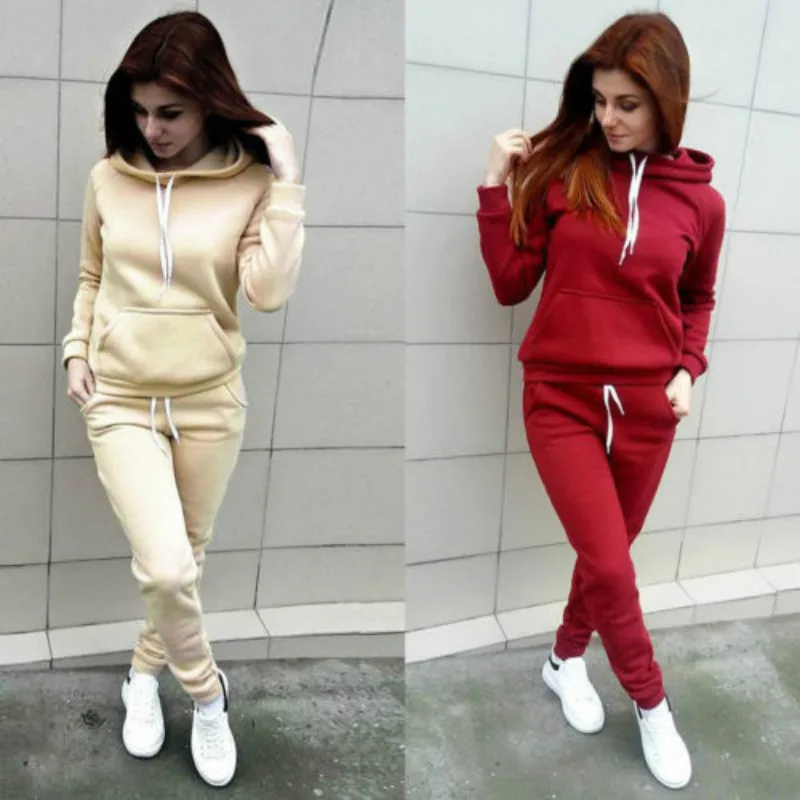 Solid Women Tracksuit Casual Hoodies Sweatshirt Pant Set Lounge Wear Sport Suit 2PCS Autumn Winter Clothes - Image 5