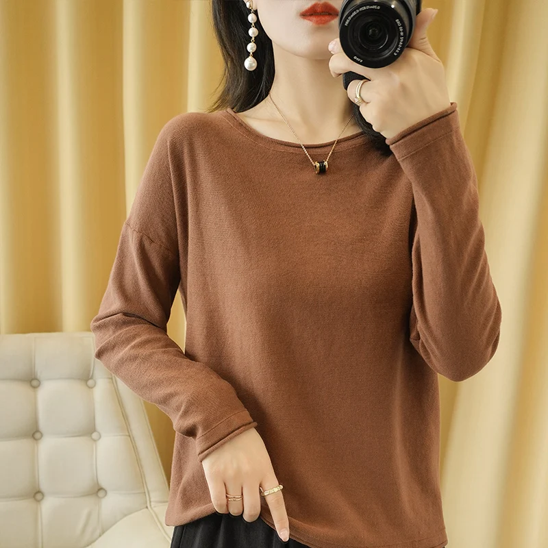 100% Cotton Women Knit Sweater Crimped Edge O-Neck Pullover Bottoming Pure Cotton Sweater Spring Autumn New Tops Clothes - Image 12