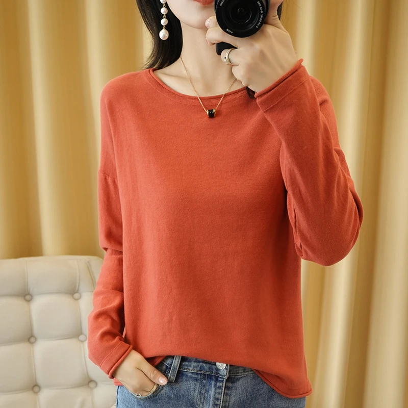 100% Cotton Women Knit Sweater Crimped Edge O-Neck Pullover Bottoming Pure Cotton Sweater Spring Autumn New Tops Clothes - Image 11