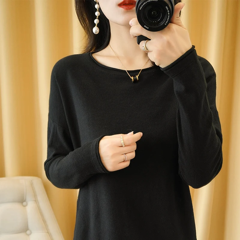 100% Cotton Women Knit Sweater Crimped Edge O-Neck Pullover Bottoming Pure Cotton Sweater Spring Autumn New Tops Clothes - Image 7