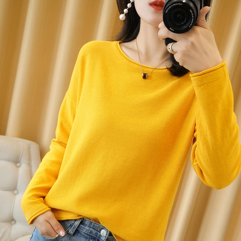 100% Cotton Women Knit Sweater Crimped Edge O-Neck Pullover Bottoming Pure Cotton Sweater Spring Autumn New Tops Clothes - Image 8