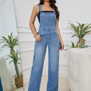 Hot Sale Womens Denim Bib Jumpsuits Casual Sleeveless Adjustable Straps Loose Baggy Cargo Jean Overalls Y2K Jumpers With Pockets