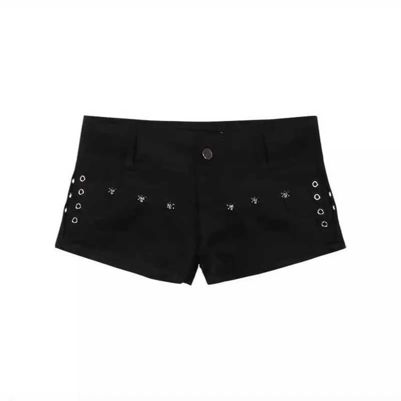 Summer Y2k Sexy Low Waist Mini Denim Shorts Women Vintage Korean Popular Girls Slight Strech Streetwear Gothic Rivet Black Jeans - Image 5