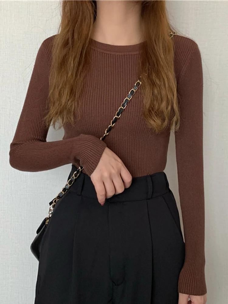 2025 New Women Sweater Autumn Winter Long Sleeve Pullover Basic Top Fashion O-neck Elastic Female Winter Solid Knitted Jumper - Image 3