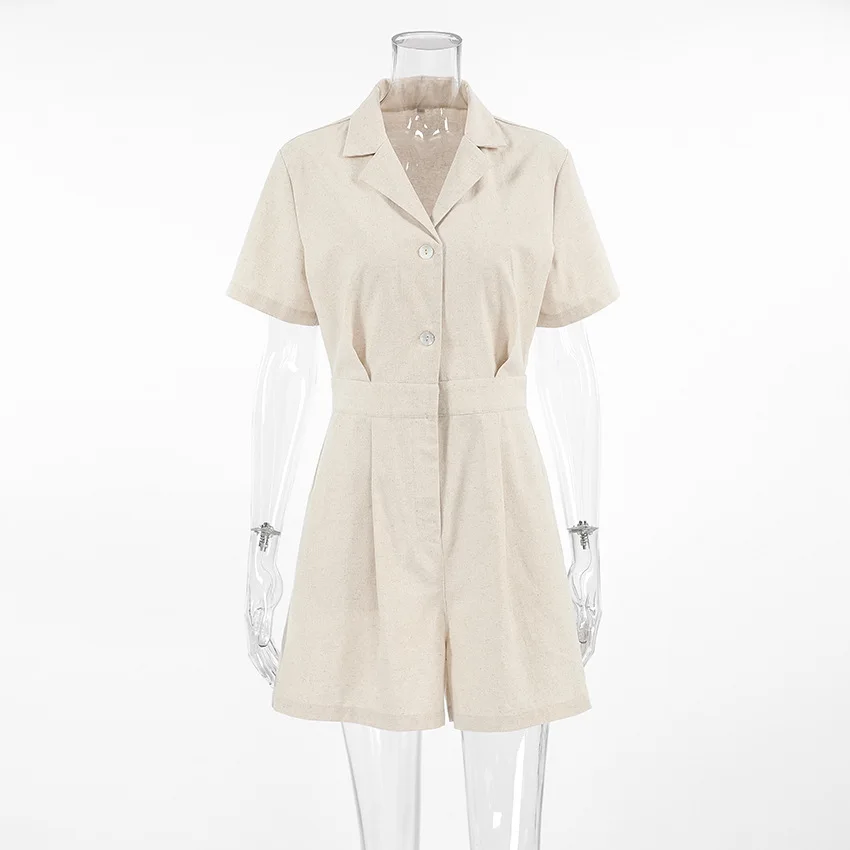 Autumn Romper for Women Jumpsuit Print Pocket Romper V Neck Cotton Linen Loose Wide Legs Casual Pants Streetwear Spring 2025 - Image 4