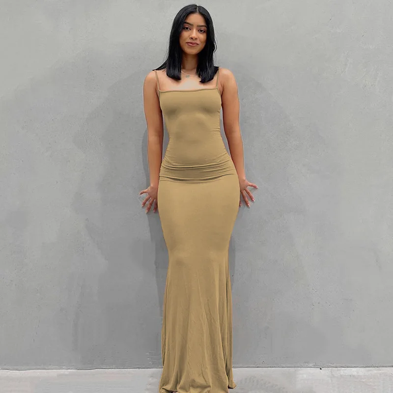 2024 Summer Dresses For Women Sexy Spaghetti Strap Black Long Dress Y2k Sleeveless Solid Skinny Bodycon Trumpet Maxi Vestidos - Image 9