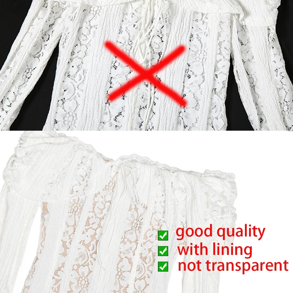 Suninheart White Off The Shoulder Bodycon Dress 2024 New in Flare Sleeve Elegant Lace Maxi Dress Wedding Guest Dress for Women - Image 5