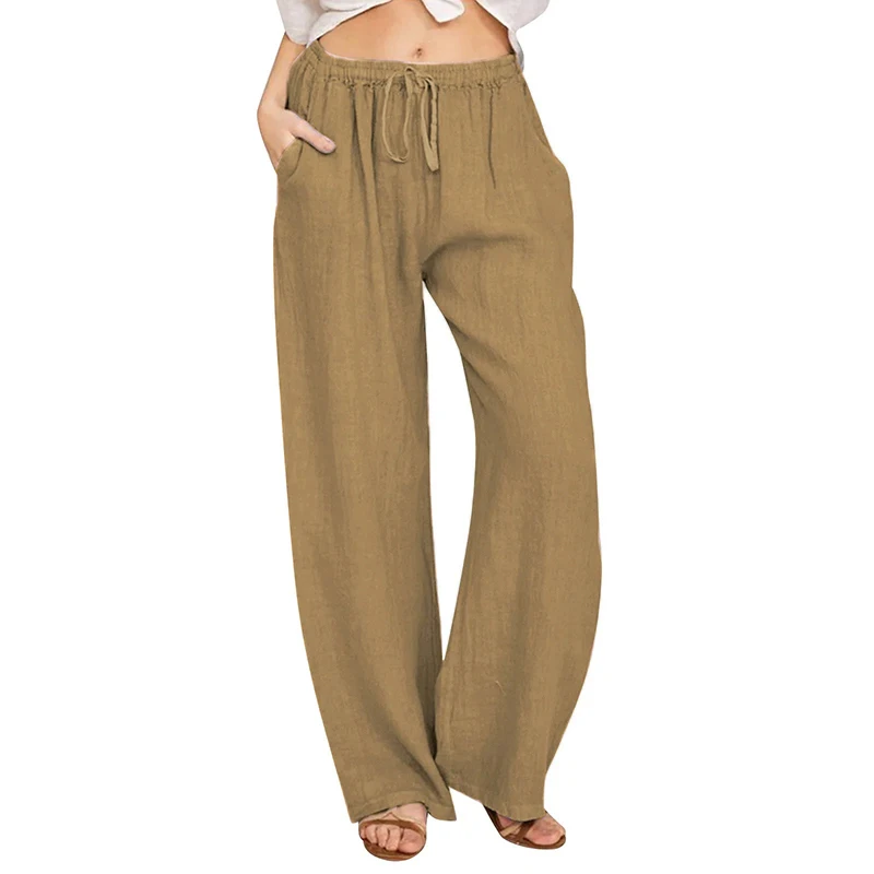 Epligg Summer Autumn Cotton Linen Wide Leg Pants for Women Pants Full Length Casual Pants Female Solid Loose Straight Trousers - Image 5