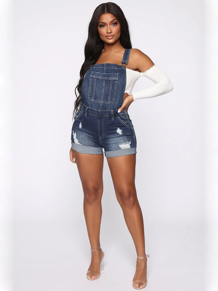 New Summer Women Shorts Overalls Ripped Jeans Lady Sexy Stretch Rompers Denim Pants Lady Cross Strap Jumpsuit Casual Bodysuits - Image 4