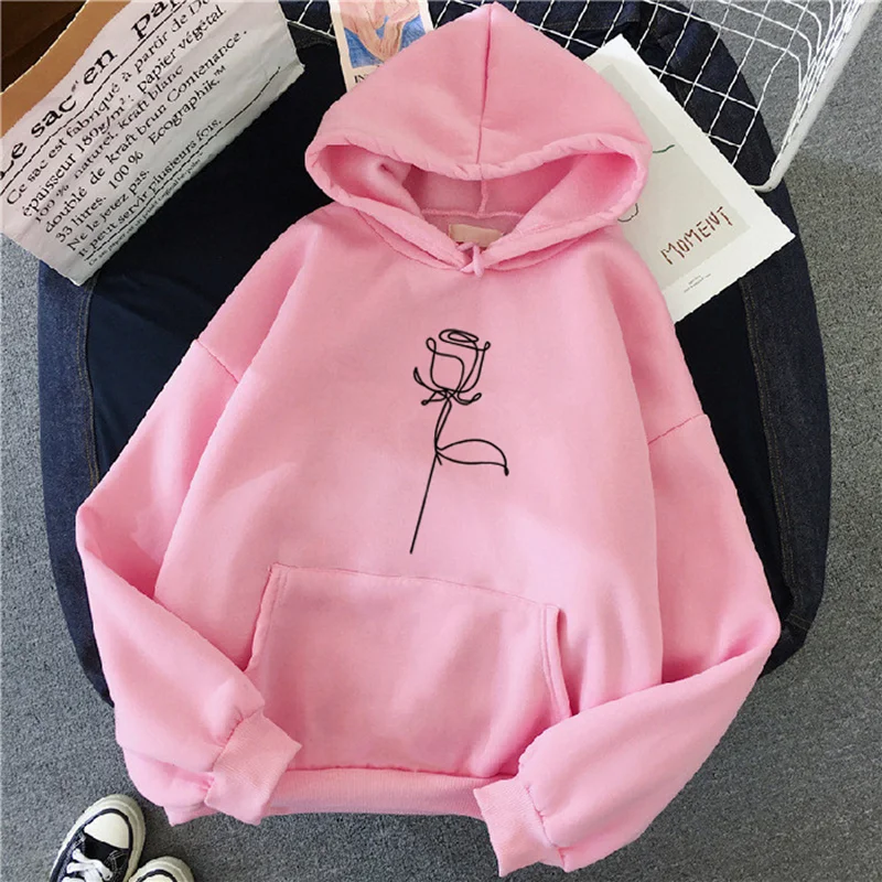 2024 Autumn Winter Hoodies Sportwear Women's Hoodie Pullover Sweatshirt Stylish Flower Print With Thick Long Sleeves Tops Loose - Image 8