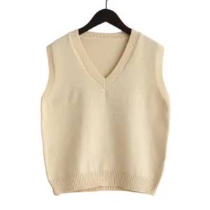Sleeveless V-Neck Sweater Vest Women 2025 Korean Fashion Knitwear Spring Autumn Solid Color All-match Pullovers Waistcoats Tops