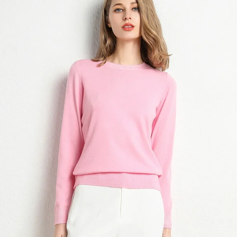 2023 Women Slim O-Neck Pullover Cashmere Wool Blending Sweater Autumn And Winter Long-Sleeved Knit Bottoming Shirt Large Size - Image 10