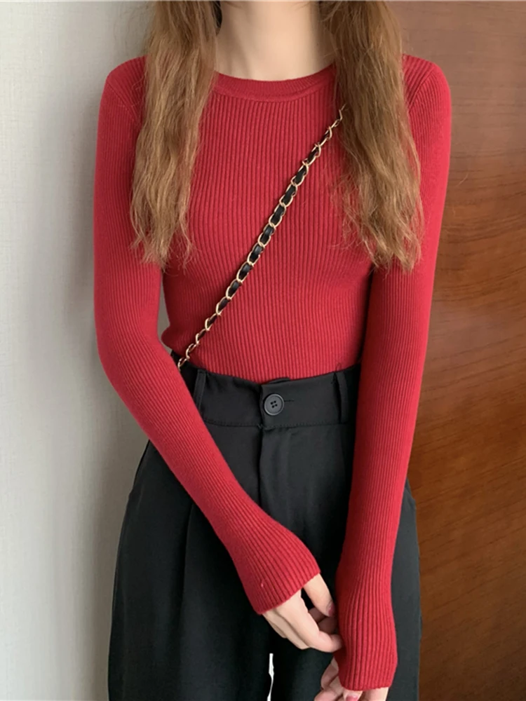 2025 New Women Sweater Autumn Winter Long Sleeve Pullover Basic Top Fashion O-neck Elastic Female Winter Solid Knitted Jumper - Image 8