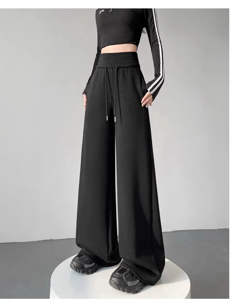 Women's gray sports high waist hanging loose slimming straight leg wide leg pants American sweatpants. - Image 10