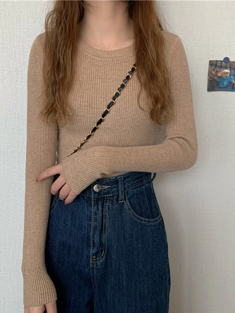 2025 New Women Sweater Autumn Winter Long Sleeve Pullover Basic Top Fashion O-neck Elastic Female Winter Solid Knitted Jumper - Image 4
