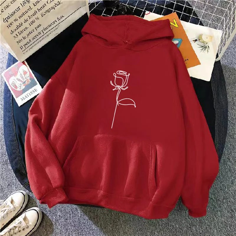 2024 Autumn Winter Hoodies Sportwear Women's Hoodie Pullover Sweatshirt Stylish Flower Print With Thick Long Sleeves Tops Loose - Image 2