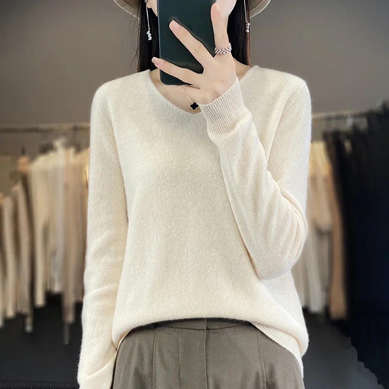 Women 100% Merino Wool Sweater V-Neck Basic Pullover Autumn Winter Cashmere Clothing Long Sleeve Soft Knitwear Tops Solid Color - Image 11