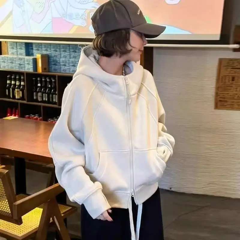 Korean version solid color hoodie women 2000 version casual use loose zipper short jacket women long sleeve jacket - Image 3