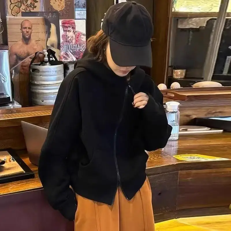 Korean version solid color hoodie women 2000 version casual use loose zipper short jacket women long sleeve jacket - Image 4