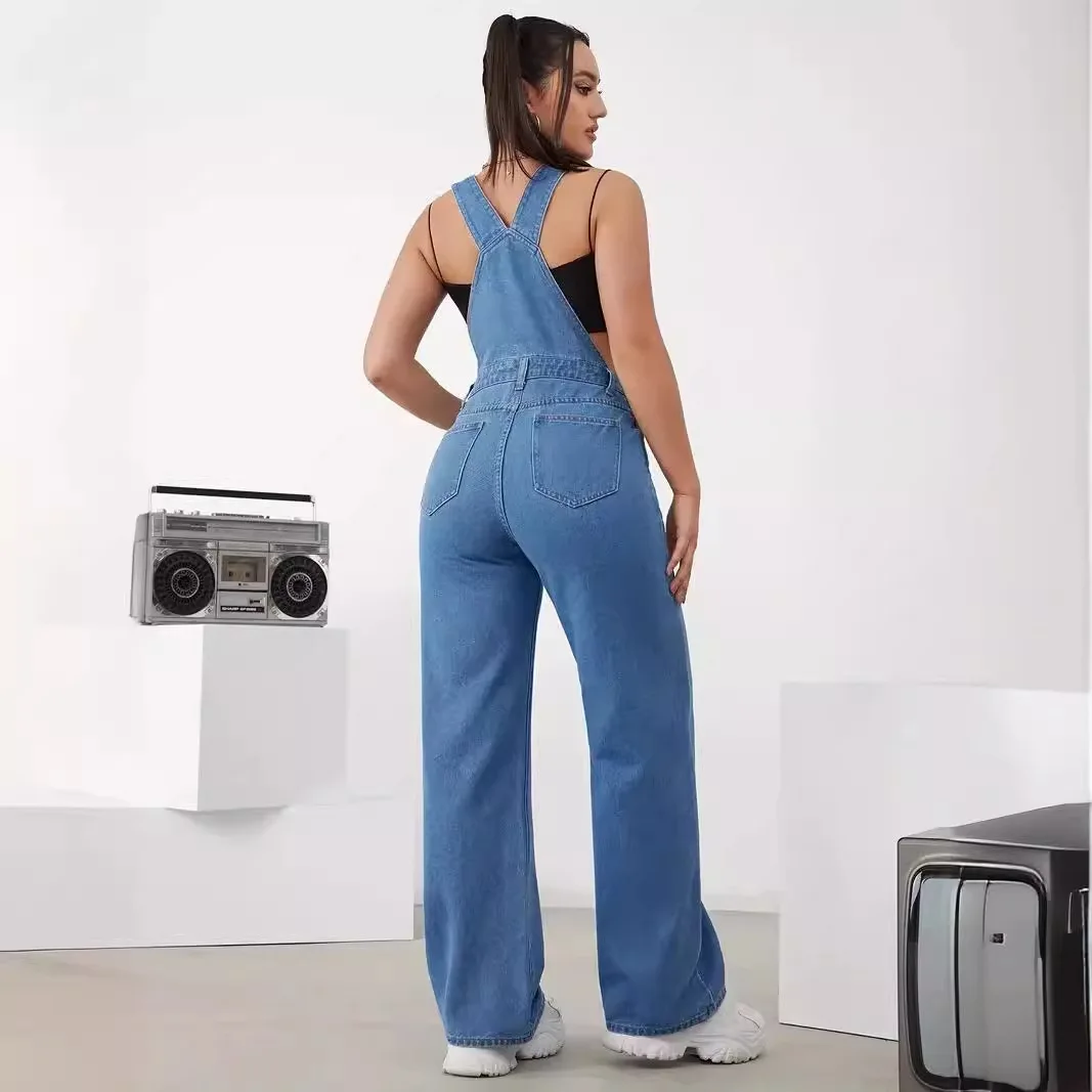Hot Sale Womens Denim Bib Jumpsuits Casual Sleeveless Adjustable Straps Loose Baggy Cargo Jean Overalls Y2K Jumpers With Pockets - Image 6
