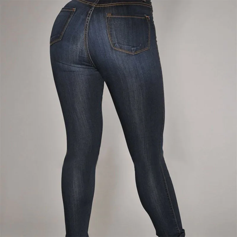 Women High Waist Elastic Slim Fit Skinny Jeans Lady Vintage Button Pencil Long Pants Narrow Straight Wrap Hips Casual Trousers - Image 4