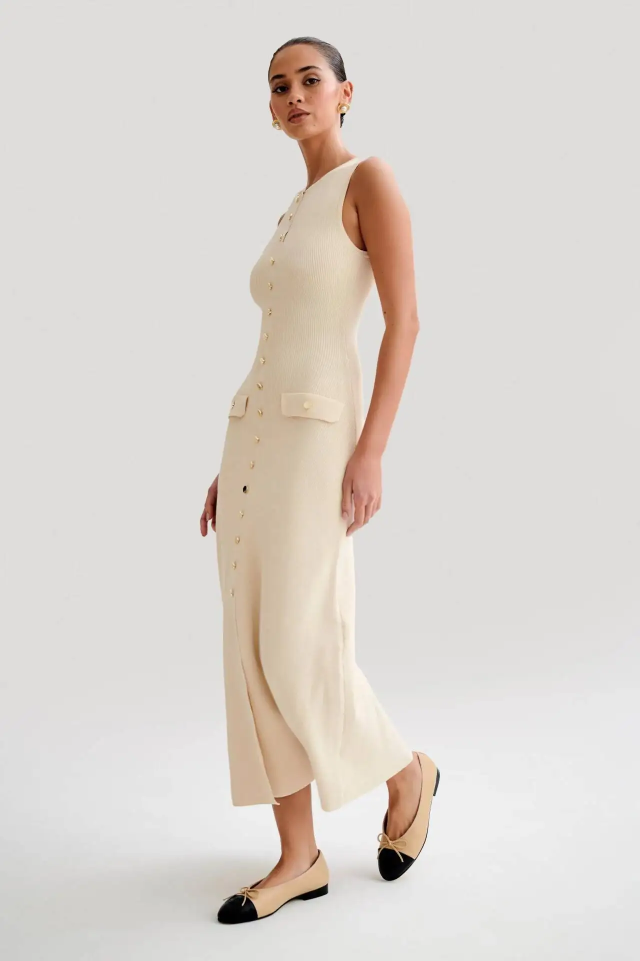 2024 Summer Elegant Lady Knitted Single Breasted Long Dresses Women Solid Sleeveless O Neck Button Bodycon Party Female Vestidos - Image 4