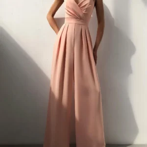 Sleeveless High Waist Jumpsuit Wide Leg Sling Long Pants Romper 2025 Spring Summer Casual Outfit Solid Slim V Neck Rompers