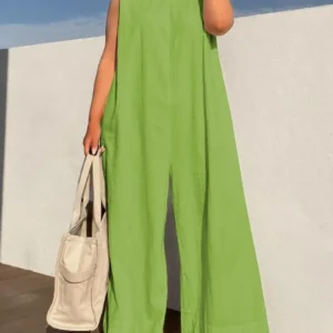 Yeezzi 2025 New Female Stylish Selection Solid Color Wide Leg Jumpsuits Women Summer Sleeveless Loose Casual One Piece Outfits