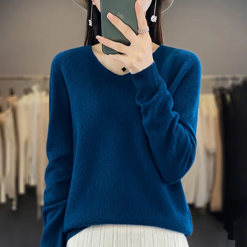 Women 100% Merino Wool Sweater V-Neck Basic Pullover Autumn Winter Cashmere Clothing Long Sleeve Soft Knitwear Tops Solid Color - Image 9
