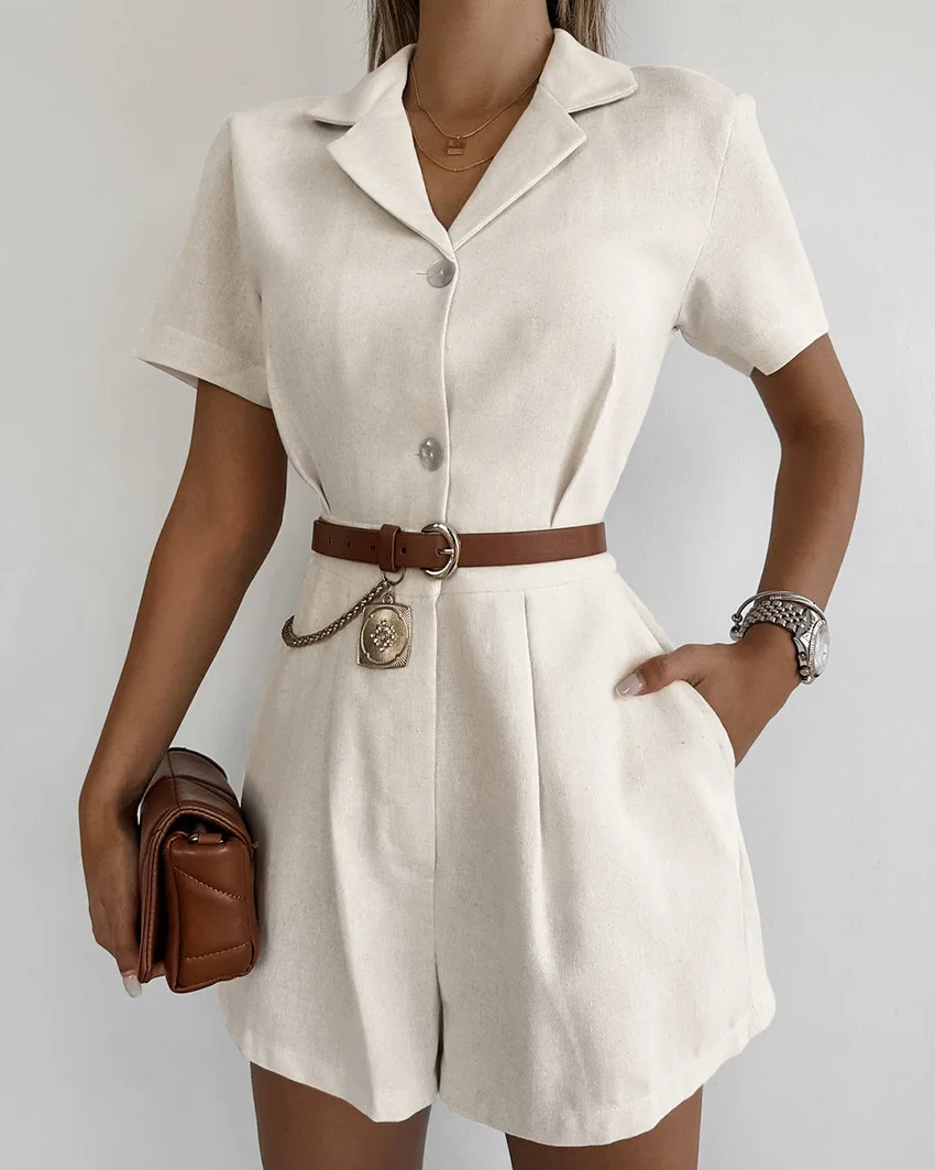 Autumn Romper for Women Jumpsuit Print Pocket Romper V Neck Cotton Linen Loose Wide Legs Casual Pants Streetwear Spring 2025 - Image 3