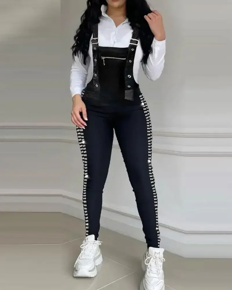 Summer Rhinestone Decor Buckled Suspender Jumpsuit 2025 Women Long Jumpsuits Elegant New Fashion Woman Casual Daily Clothing - Image 2