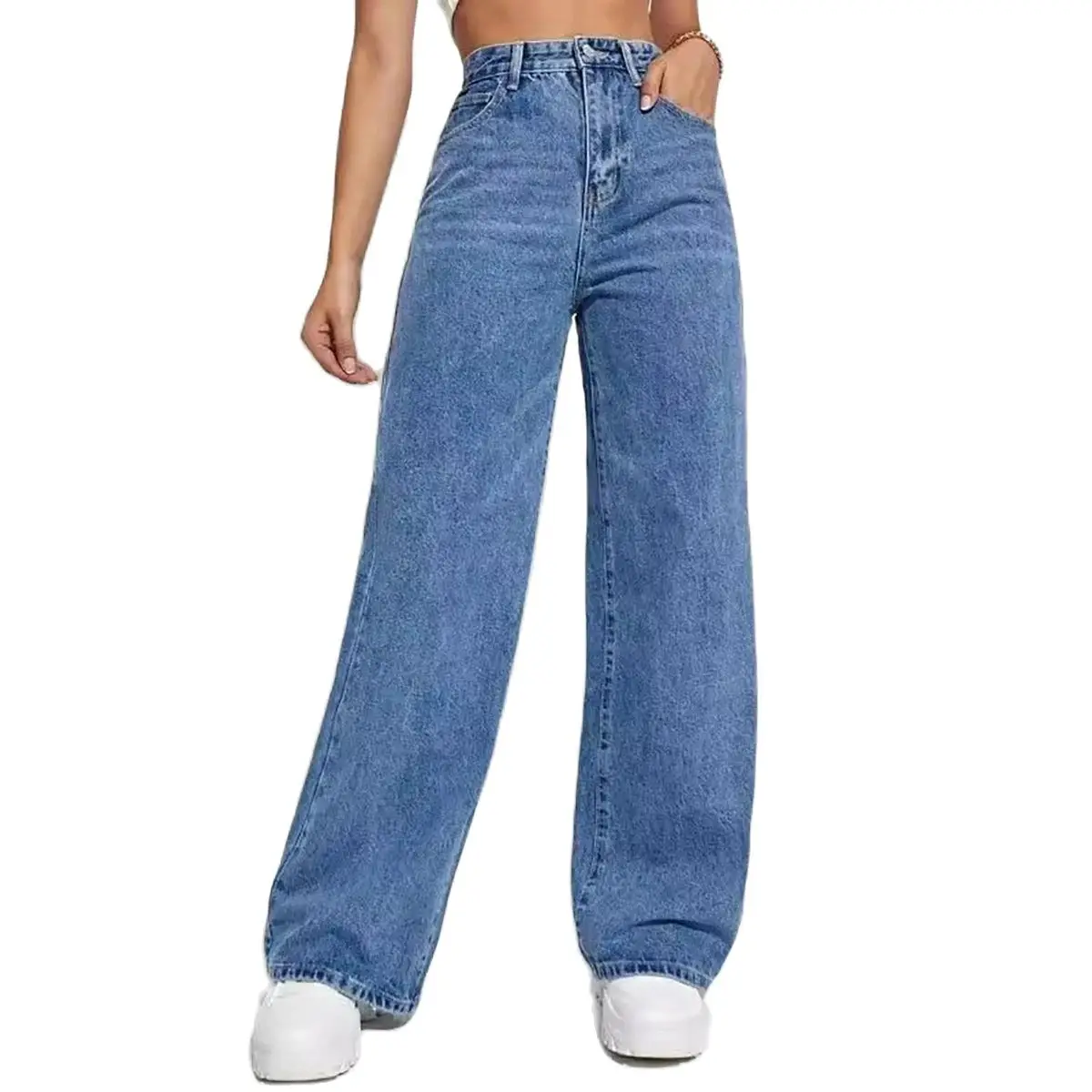 Women's new dark blue wide leg straight jeans slimming all-match - Image 6