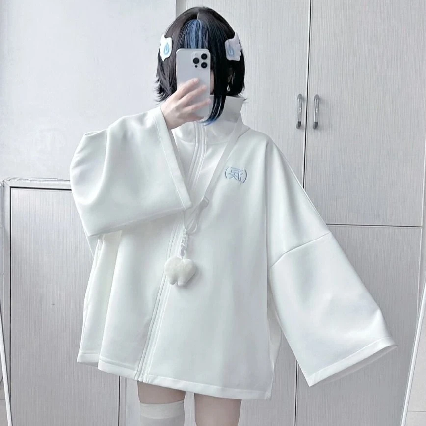 Spring Japanese Casual Solid Hoodies Women Loose Y2k Aesthetic Oversized Embroidery Coats Harajuku Zipper Grunge Sweatshirts - Image 7