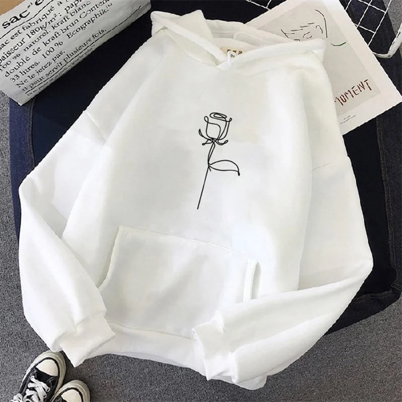 2024 Autumn Winter Hoodies Sportwear Women's Hoodie Pullover Sweatshirt Stylish Flower Print With Thick Long Sleeves Tops Loose - Image 3
