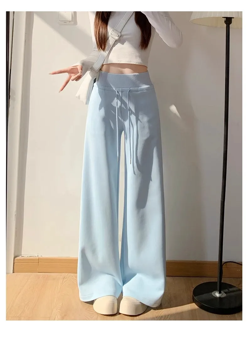 Women's gray sports high waist hanging loose slimming straight leg wide leg pants American sweatpants. - Image 7