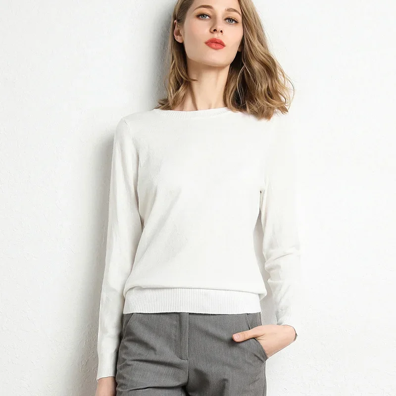 2023 Women Slim O-Neck Pullover Cashmere Wool Blending Sweater Autumn And Winter Long-Sleeved Knit Bottoming Shirt Large Size - Image 19