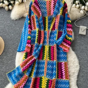 SINGREINY Bohemian Knitting Long Cardigans 2025 Spring Fashion Vintage Hollow Out Streetwear Summer Loose Multicolor Overcoat