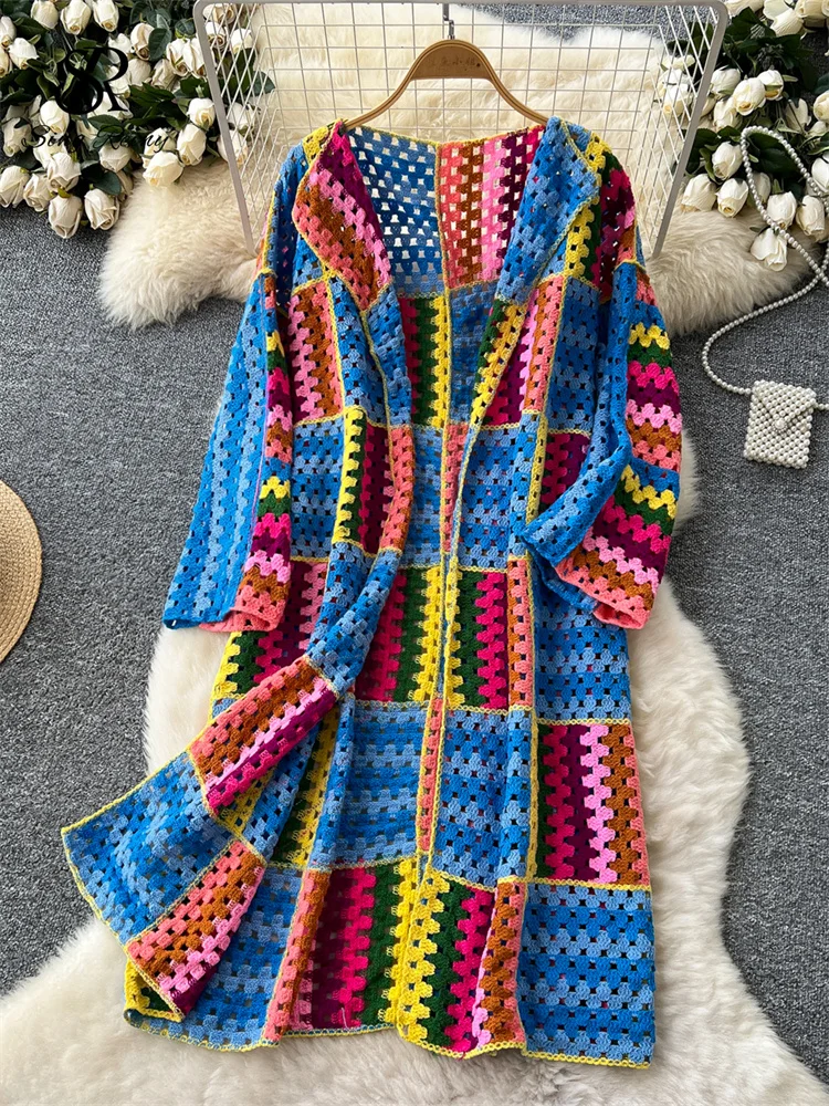 SINGREINY Bohemian Knitting Long Cardigans 2025 Spring Fashion Vintage Hollow Out Streetwear Summer Loose Multicolor Overcoat
