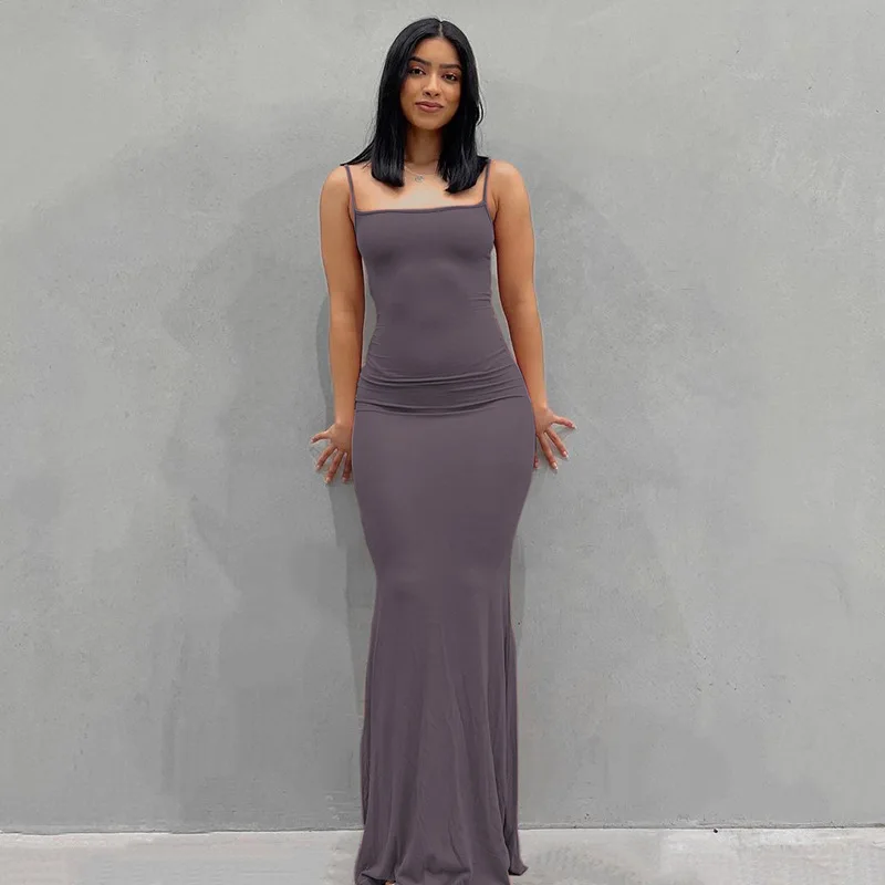 2024 Summer Dresses For Women Sexy Spaghetti Strap Black Long Dress Y2k Sleeveless Solid Skinny Bodycon Trumpet Maxi Vestidos - Image 10