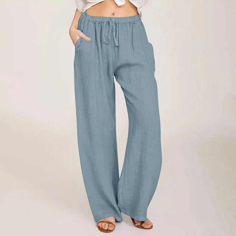 Epligg Summer Autumn Cotton Linen Wide Leg Pants for Women Pants Full Length Casual Pants Female Solid Loose Straight Trousers - Image 4