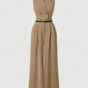 Plus Size 5XL VONDA Elegant Women Jumpsuits Sleeveless Playsuits Solid Color Rompers 2024 Casual Lapel Collar Wide Leg Bottoms