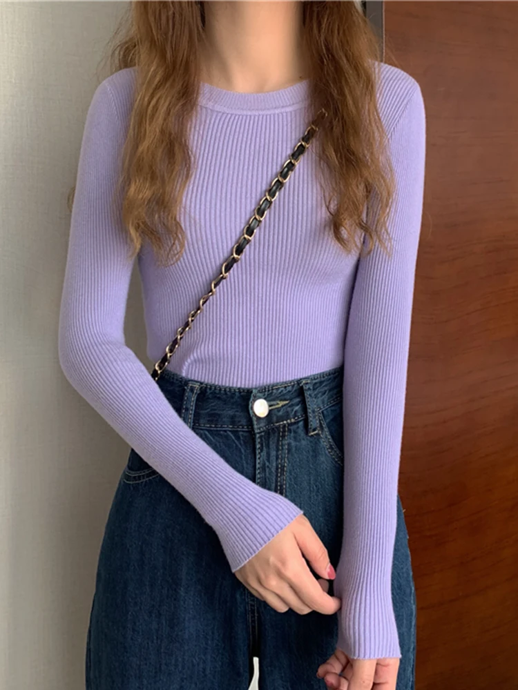 2025 New Women Sweater Autumn Winter Long Sleeve Pullover Basic Top Fashion O-neck Elastic Female Winter Solid Knitted Jumper - Image 7