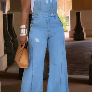 Plus Size Women's Jumpsuit Denim Pockets Overall Rompers Wide Leg Jeans Slim Streetwear Casual Fashion Jumpsuit for Women's