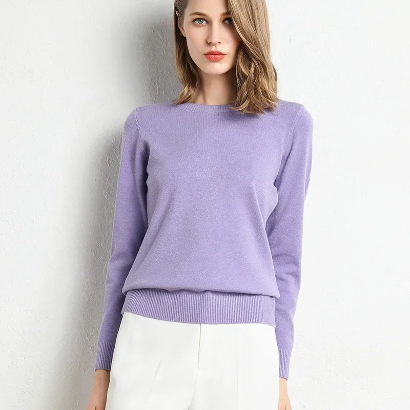 2023 Women Slim O-Neck Pullover Cashmere Wool Blending Sweater Autumn And Winter Long-Sleeved Knit Bottoming Shirt Large Size - Image 14