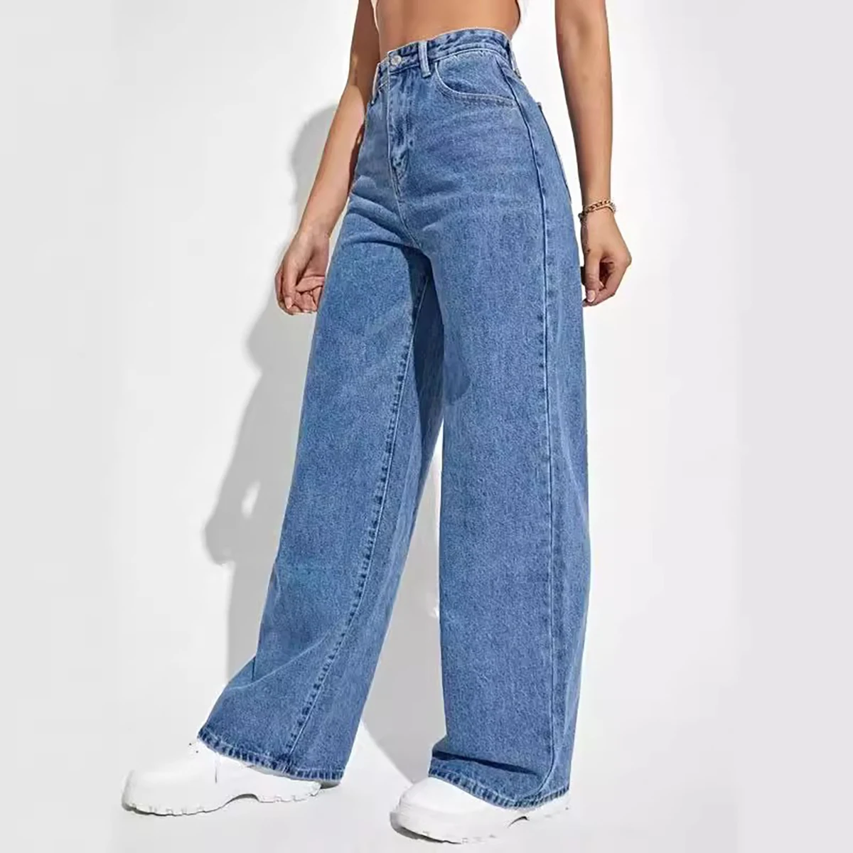 Women's new dark blue wide leg straight jeans slimming all-match - Image 5